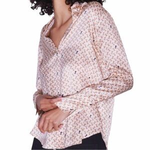 Catherine Gee Daria French Cuff Silk Collared Popover Blouse Lexi Print Size S